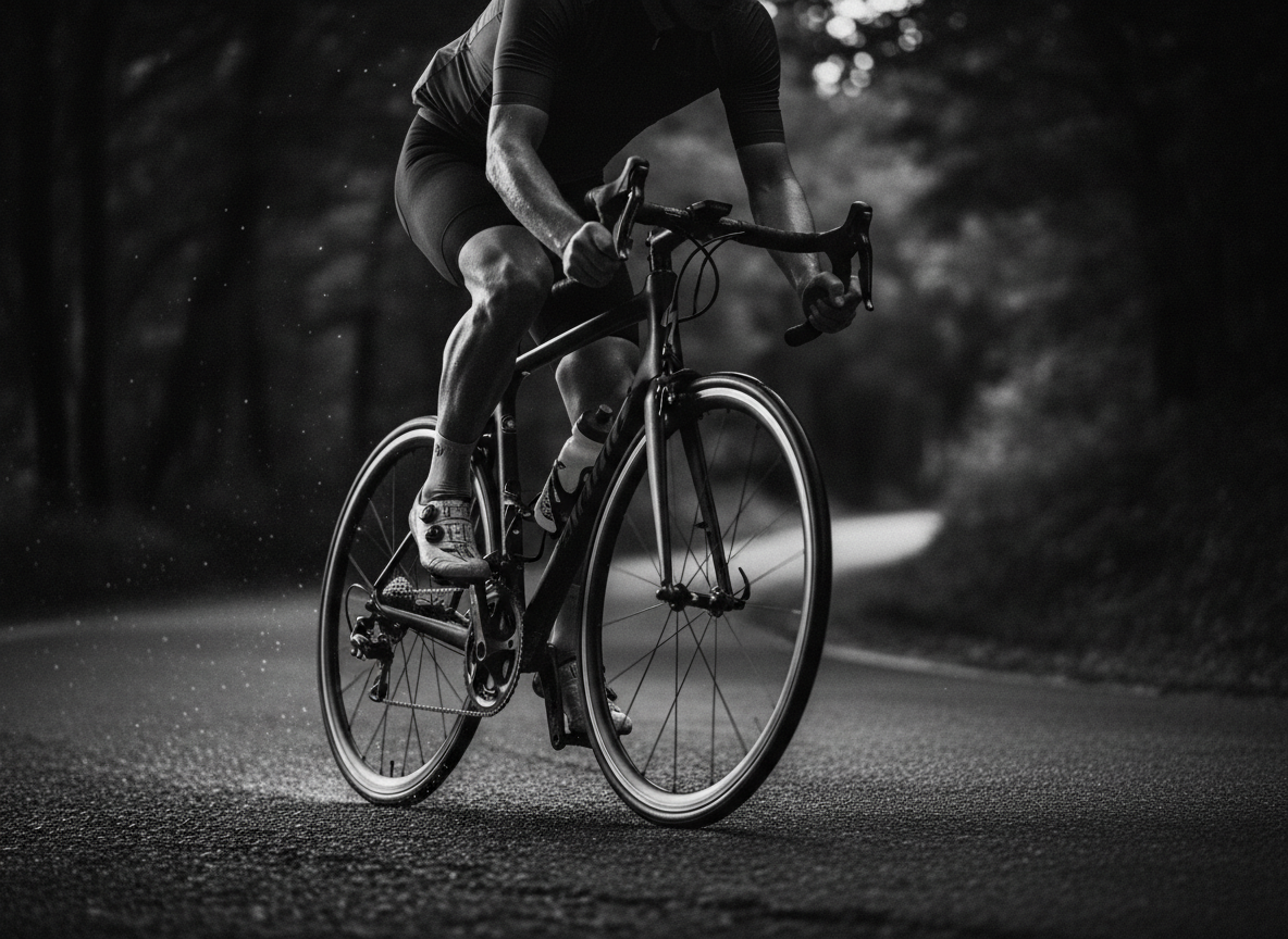 Cyclist in intense effort, dramatic black and white